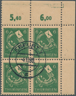 19971 Sowjetische Zone - Thüringen: 1945, 6 (Pf) Posthorn Im Viererblock Aus Der Rechten Oberen Bogenecke - Other & Unclassified