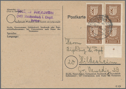 20091 Sowjetische Zone - West-Sachsen: 1946, 4 X 3 Pf Dkl'gelbbraun Als Portogerechte MeF Auf Postkarte Vo - Sonstige & Ohne Zuordnung