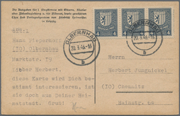 20098 Sowjetische Zone - West-Sachsen: 1946, 4 Pf Schwärzlichgraublau, Waager. 3er-Streifen Auf Postkarte - Other & Unclassified