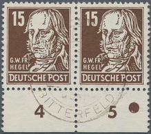 20204 DDR: 1953, 15 Pf Dunkelbraun Köpfe, Waagerechtes Paar Vom Unteren Bogenrand (Feld 94+95), Tadellose - Sonstige & Ohne Zuordnung