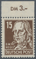 20206 DDR: 1953, 15 Pfg. Persönlichkeiten "Georg Hegel", Dunkelbraun, Auf Gewöhnlichem Papier, Postfrische - Autres & Non Classés