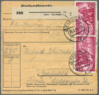 20247 DDR: 1953, 12 X 20 Pf Dkl'rosakarmin Dt.Patrioten, Massen-MeF Auf Paketkarte Von PARCHIM, 11.1.54, N - Other & Unclassified