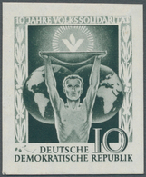 20257 DDR: 1955: 10 Jahre Volkssolidarität. UNGEZÄHNTER PROBEDRUCK In SCHWÄRZLICHBLAUGRÜN. Allergrößte DDR - Other & Unclassified