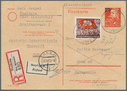 20409 DDR - Ganzsachen: 1952, 20 A. 30 Pf Rot Köpfe Ganzsachenkarte Mit Zusatzfrankatur 60 Pf Marx-Gedenkt - Autres & Non Classés