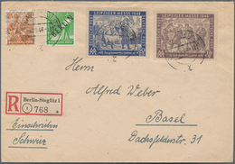 20509 Berlin: 1948, 10 Pfg. Schwarzaufdruck In Mischfrankatur Mit SBZ 50 Pfg. Und 16 Pfg. Leipziger Messe - Andere & Zonder Classificatie