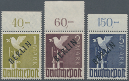 20514 Berlin: 1948, Schwarzaufdruck 1 Mark, 2 Mark Und 5 Mark, Drei Oberrandstücke Mit Durchgezähntem Rand - Sonstige & Ohne Zuordnung