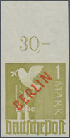 20528 Berlin: 1949, 1 M. Rotaufdruck Makellos Postfrisches Oberrandstück, Auch Im Rand Postfrisch, Unten S - Andere & Zonder Classificatie