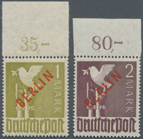 20532 Berlin: 1949, Rotaufdruck 1 Mark Und 2 Mark, Zwei Oberrandstücke Mit Nicht Durchgezähntem Rand (2 Ma - Autres & Non Classés