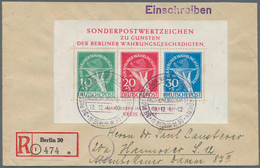 20558 Berlin: 1949, Blockausgabe Währungsgeschädigte Auf R-Brief Von Berlin Nach Hannover, Portogerecht Fr - Sonstige & Ohne Zuordnung