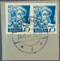 20654 Französische Zone - Baden: 1947. Baldung 75 Pf In Einem UNGEZÄHNTEN Waagrechten Paar Auf Briefstück - Autres & Non Classés