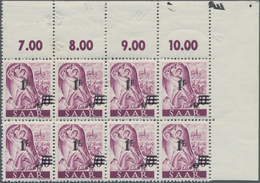 20691 Saarland (1947/56): 1947, 1 Fr. Auf 10 Pf. Als Postfrischer 8-er Block Vom Oberen Rechten Bogenrand, - Unused Stamps