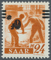 20698 Saarland (1947/56): 1947, 6 Fr. Auf 24 Pfg., KOPFSTEHENDER VERSTÜMMELTER Aufdruck, Postfrisch (minim - Neufs