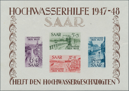 20709 Saarland (1947/56): 1948, Hochwasser-Blockpaar Und Dazu 4 Einzelwerte Postfrisch, Bl 1 Minimaler Ran - Ungebraucht