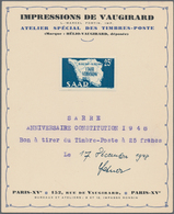 20717 Saarland (1947/56): 1948. Set Von 2 Probedrucken Für Die Kpl. Ausgabe "1 Jahr Verfassung" (2 Werte). - Neufs