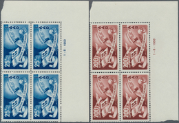 20726 Saarland (1947/56): 1950, 25 Fr. - 200 Fr. Europarat Im Taufrischen, Ungefalteten Eck-Viererblock R. - Unused Stamps