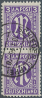 20740 Bizone: 1945/1946, 3 Pfg. AM-Post Blauviolett Mit Zähnung L 11 1/2 Im Senkrechten Paar Mit Stempel S - Andere & Zonder Classificatie