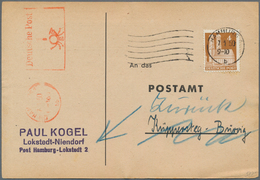 20778 Bizone: 1950, Anschriftenprüfungskarte Ab HAMBURG 1 Frankiert Mit 4 Pfg. Bautern Sowie Postfreistemp - Other & Unclassified