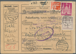 20781 Bizone: 1948, 25 Pf, 2 DM U. 3 DM Bauten, MiF Auf Paketkarte Von LÜBECK, 16.12.50, Vs. Mit Paketzett - Autres & Non Classés