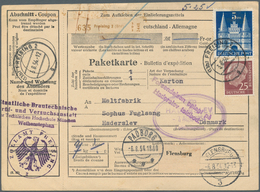 20785 Bizone: 1949, 5 DM Bauten Und BRD 25 Pf Lilabraun Heuss, MiF Auf Paketkarte Von FREISING, 3.8.54, Mi - Other & Unclassified