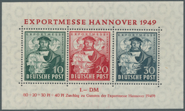 20788 Bizone: 1949, 10 Pfg., 20 Pfg. Und 30 Pfg. "Exportmesse Hannover 1949" Im Perfektem Luxusblock, Post - Autres & Non Classés