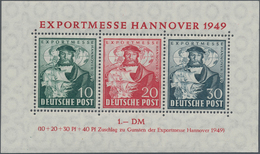 20789 Bizone: 1949, "EXPORTMESSE-HANNOVER" Block 1 In Seltener B-Farbe 30 Pf. In Dunkelgrünlichblau, Postf - Andere & Zonder Classificatie