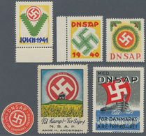 21068 Ansichtskarten: Propaganda: 1939/41, Sechs Verschiedene Seltene Vignetten Der NSDAP In Dänemark, Dav - Parteien & Wahlen