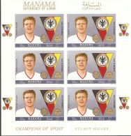 Manama 1969 Mi# 141-146 B ** MNH - Imperf. - 6 Kleinbogen (2 X 3) - Famous Athletes: German Football / Soccer - Unused Stamps