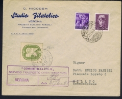 Italy: Corrieri Alta Italia  Privat Postal Service 1945 On Registered Letter With Certificate B Savarese Oliva - Marcophilie