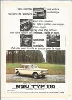 Publicité , Issue Magazine , 1970  , Automobiles , NSU TYP 110 , Frais Fr : 1.45 E - Publicités