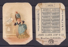 CALENDARIO DE BOLSILLO - CALENDER - DEL AÑO 1878 DE LA FIRMA JOHN CLARK JUN & Cº GLASGOW - Formato Piccolo : ...-1900