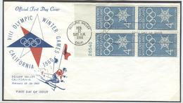 USA Illustrated Cover With Bloc Of 4 With Sheet Number 26540 With Olympic Machine First Day Cancel In The Special Type - Winter 1960: Squaw Valley