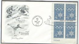 USA Illustrated Cover With Bloc Of 4 With Sheet Number 26542 With Olympic Machine First Day Cancel In The Special Type - Inverno1960: Squaw Valley