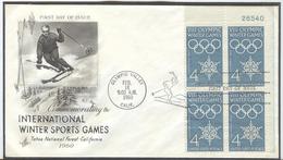 USA Illustrated Cover With Bloc Of 4 With Sheet Number 26540 With Olympic Machine First Day Cancel In The Special Type - Hiver 1960: Squaw Valley