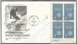 USA Illustrated Cover With Bloc Of 4 With Sheet Number 26540 With Olympic Machine First Day Cancel In The Special Type - Invierno 1960: Squaw Valley