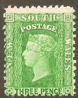 NSW 1882 3d Yel-green P12x11 QV SG 226e HM #ALP166 - Neufs