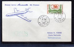 Premier Service - Paris - Copenhague - Par Caravelle Air-France - 1960-.... Storia Postale