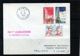 Premiere Liaison - Paris - Tel-Aviv - Par Caravelle Air-France - 1960-.... Cartas & Documentos