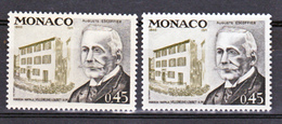 Monaco  911 Variété Bâtiment Sur Fond Vert Personnage Gris Et Fond Gris Personnage Noir  Neuf ** TB  MNH Sin Charnela - Variétés