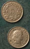 M_p> Svizzera 5 Rappen 1945 - Rame Nichel - 985.000 Pezzi Coniati - 5 Centimes / Rappen