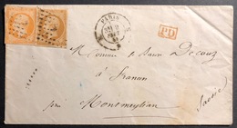 1856 Napoléon III N°13I & 16 Sur Enveloppe Obl Losange K De Paris Pour Montmelian En Savoie - 1853-1860 Napoleon III
