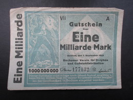 BILLET ALLEMAGNE (V1719) Eine Milliarden Mark 1000000000 (2 Vues) Bochum 01/09/1923 - 1 Mrd. Mark