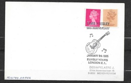 Rare  UK Lettre Londres 08/01/1985 Pour Belgique N°965 Et 1140 Flamme Illustrée Pour 50ème Anniversaire Elvis Presley TB - Elvis Presley