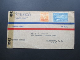 Zensurbeleg Kuba / Cuba 1940er Jahre Air Mail / Luftpost Nach New York. Examined By 8572 - Storia Postale