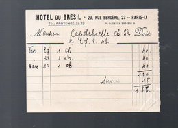 Paris Note-facture HOTEL DU BRESIL 1943 (PPP12494) - Sport & Tourismus