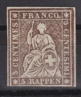 SUISSE STRUBEL 1857:  5 Rappen, Brun , Papier épais, Fil De Soie Vert (ZNr 22G), Neuf **, Forte Cote - Nuovi