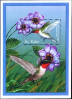 HUMMING BIRDS-RUBY THROATED HUMMINGBIRDS-MS-St KITTS-2001-SCARCE-MNH-M2-104 - Kolibries