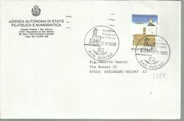 REPUBBLICA DI SAN MARINO 30.11.1988 UNIVERSITÀ DI BOLOGNA LIRE 650 LETTERA COVER - Brieven En Documenten