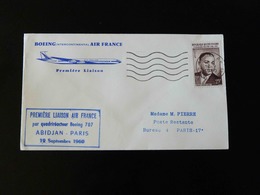 LETTRE  :  PREMIERE LIAISON  AIR FRANCE   ABIDJAN - PARIS    PAR BOEING 707 - Lettres & Documents