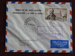 Lettre 1er Vol Brazzaville-Paris Par Avion à Réaction, Avec Cad Brazzaville 05/07/1953 - Briefe U. Dokumente