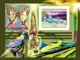 Guinea 2007, Sport 7, Swimming, Butterfly, Bird, Train, BF IMPERFORATED - Kunst- Und Turmspringen